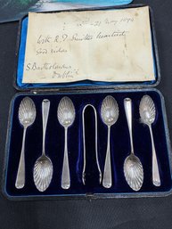 Sterling Tea Spoons And Tongs London 1893, 2.82ozt, 79.9 Grams
