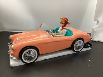 Vintage 1962 Barbie Doll In Her First Car, A Peach-colored Austin Healey Convertible.