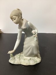 Lladro Girl Picking Flowers Matte Finish