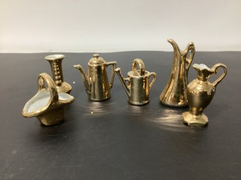 Vintage Miniature Ceramic Gold Ewers Vases Japan