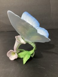 Herend Porcelain Blue Butterfly With Flowers Sculpture Figurine Hungary 9305