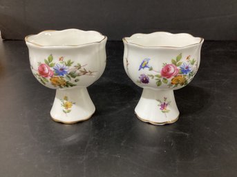 Two Vintage Minton Bone China Marlow Pattern Floral Votive Candlestick Candle Holders