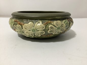 Roseville Dogwood Textured 1926 Vintage Art Pottery Green Planter Bowl