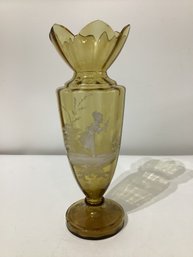 Mary Gregory Victorian Amber Glass Vase