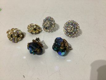 Aurora Borealis Rhinestone Clip-on Earrings