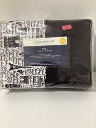 Colormate Full 2 Pack Microfiber Sheet Set In A Black And White Paris-themed Print.