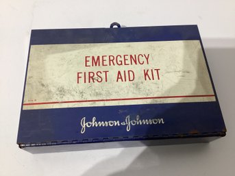 Vintage Metal Johnson & Johnson Emergency First Aid Kit Box