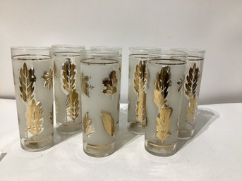 Vintage Libbey 'Golden Foliage' Frosted Tumbler Glasses