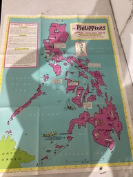 Vintage 'The Philippines Headline-Focus Wall Map 10' Published By The Civic Education Service 1967