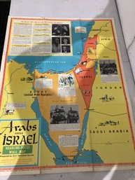 Vintage 1969 Civic Education Service 'Arabs Versus Israel' Headline-Focus Wall Map