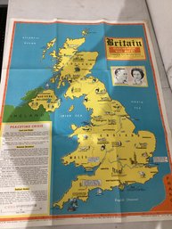 Vintage Educational Wall Map  'Britain. Headline-Focus Map #9 From 1967 By The Civic Education