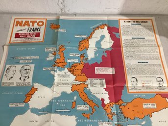 'NATO Without France' Headline-Focus Wall Map 2 Published By The Civic Education Service In 1966