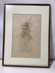 Illegibly Signed W/C Abstract Figural Female Form