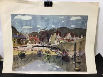 Print Of The Watercolor Painting Anstruther Harbour By The Scottish Artist Sir William Gillies