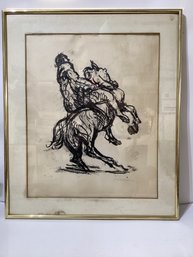 Leo Michelson L/E Illustration Lithograph Bronco Riding Pencil Signed And Numbered 4 / 150