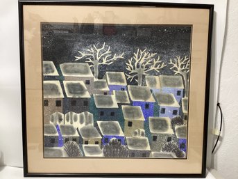 Illegibly Signed Gouache Chinese City Apartments  Illegibly Signed Lower Right