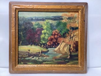 Artist Graves Pulleine Oil On Board Of  Monitor Bridge On Wildcat Creek