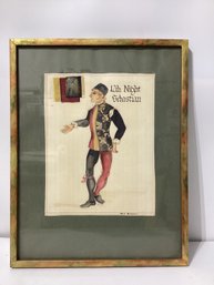 Tom Brodock Illustration, Arnold Soboloff In Costume, 12th Night Mixed Media  W/C & Cloth