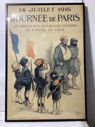 Francisque Poulbot Journee De Paris War Poster, C.1916 Signed In Publishers Plate