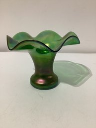Bohemian Iridescent Green Glass Vase