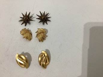 3 Pair Clip On Earrings