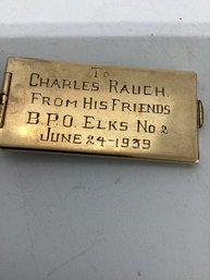 Benevolent And Protective Order Of Elks Membership Or Calling Card Case, Made Of Gold-toned Metal 1939