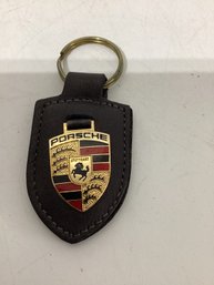 Genuine Porsche Black Leather Crest Key Ring