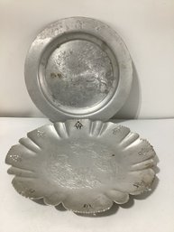 2 Hand Wrought Aluminum Trays