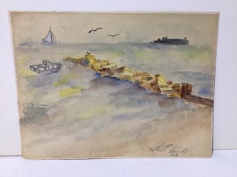 Watercolor Coastal Scene Signed Illegibly Signed Dated 1970