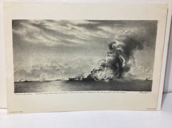 Print 'Death Of The Wasp'  Artist Tom Lea, Depicting The Sinking Of The USS Wasp Aircraft Carrier During WII