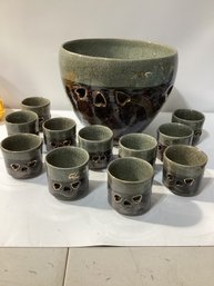 Somayaki Soma Ware Punch Bowl And Cup Set From Japan