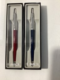 Set Of Two Parker Jotter Ballpoint Pens In Burgundy And Royal Blue