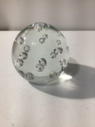 MCM Clear Glass Bubble Paper Weight Marked Ethen Allen On Bottom