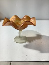 Fenton Carnival Glass Footed Compote Or Candy Dish In The Marigold Color