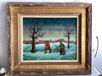 Winter Oil On Canvas Signed B Paradis On Verso , And Paradis With Date On Front