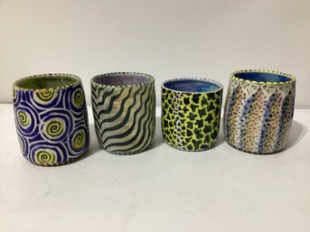 4 Hand Thrown Avante Garde Ceramic NY Artist Matt Nolen Cups