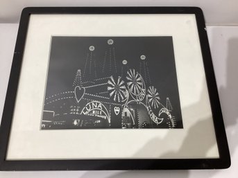 Framed Black-and-white Print Depicting Coney Island's Luna Park At Night