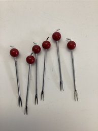 Art Deco Cherry Cocktail Picks, Likely Dating From The 1930s Or 1940s