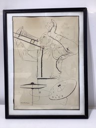 David Stone Martin Signed Print Of A Jazz Musician Playing The Trombone