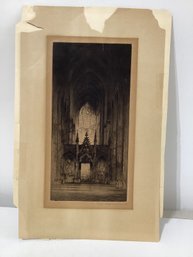 Signed Westminster Abbey Etching Artist Named E. Scharland