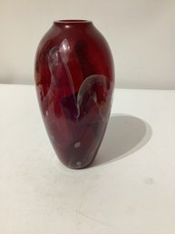 Thomas Buechner III Vitrix Studios Ruby Red Body Vase With Cloud Ghosting Detail