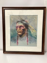 Portrait Painting Of A Native American Man, Signed And Dated Pete Suntra 2015