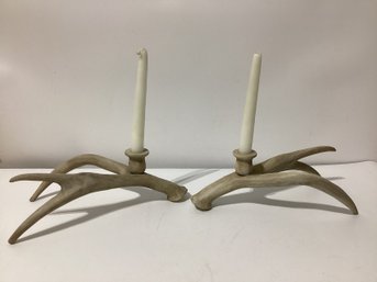 Rustic-style Deer Antler Candlestick Holders Ceramic