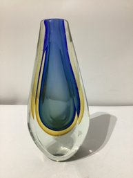 Blue And Amber Teardrop Design Encased In Clear Glass Murano?