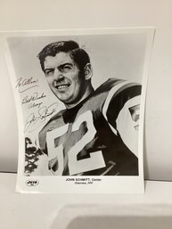 Vintage Dedicated  Autographed Photograph Of Former New York Jets Center, John Schmitt.