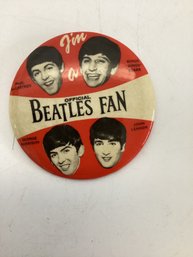 Vintage 1964 'I'm A Official Beatles Fan' Large Metal Pinback Button