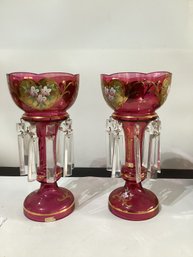 Bohemian Victorian Ruby Glass Mantle Lusters