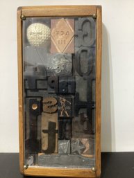 Antique Letterpress Printing Blocks And A Vintage Golf Ball Wall Dcor