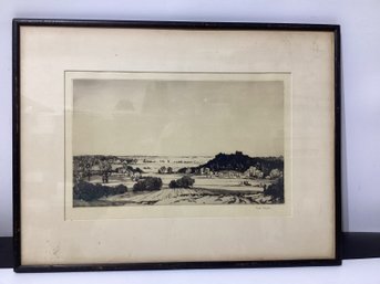 Framed Etching Titled 'Corfe Castle' By Artist Freda Meston - Signed
