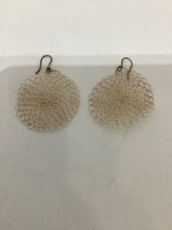 Gold Tone Round Mesh Earrings